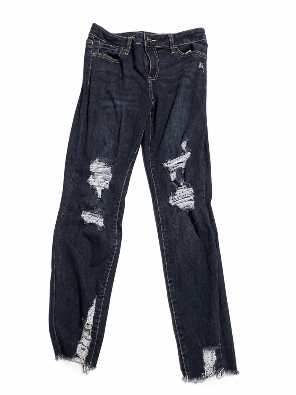 Cello Wonen’s Distressed Dark Blue Slim Straight Jeans